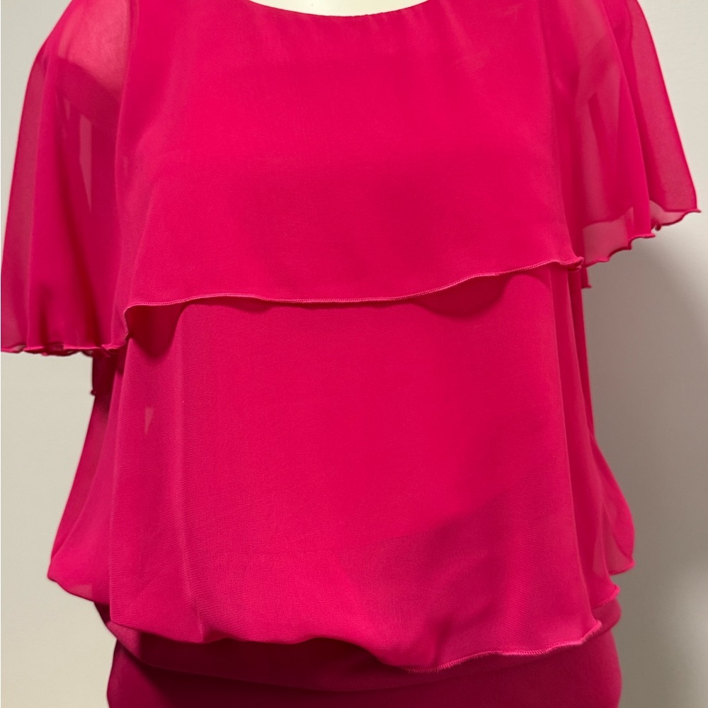 Le Chateau Pink Ruffled Sleeveless Blouse